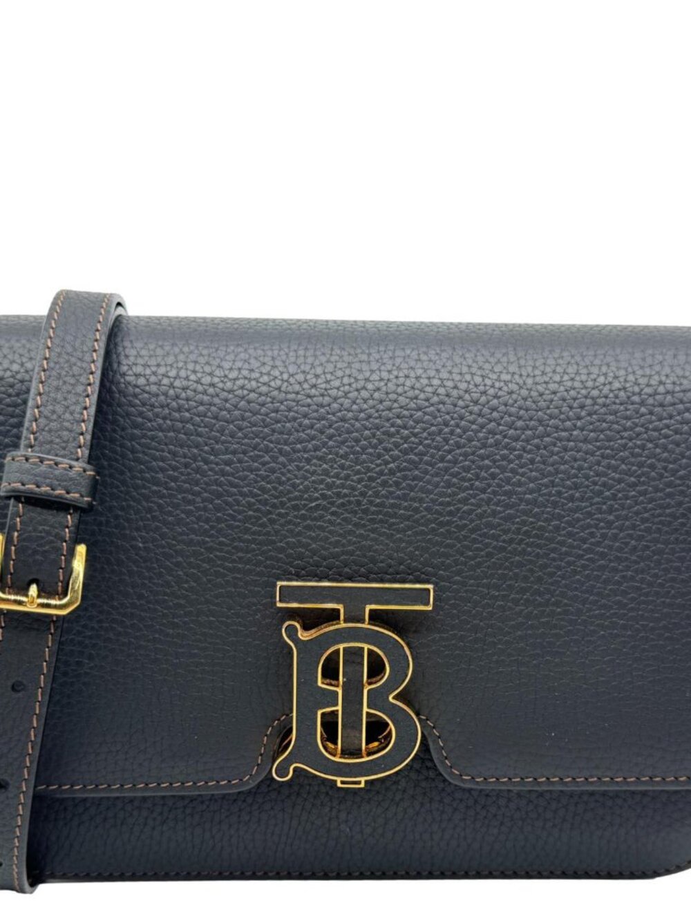 BURBERRY  TB Small Grained Calfskin Leather Shoulder Bag Black
